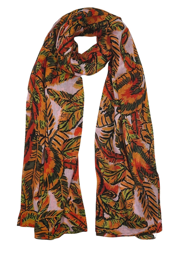 Mix Leaves Print Scarf (SE-2709_Orange)